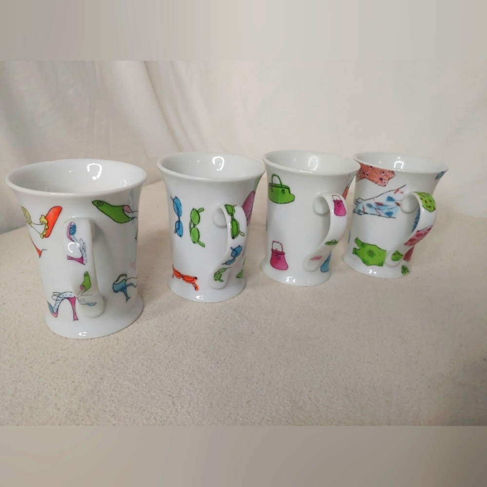Shopping lover Friends Mug 4 Set unbranded porcelain Shoes Hats Purses Dress